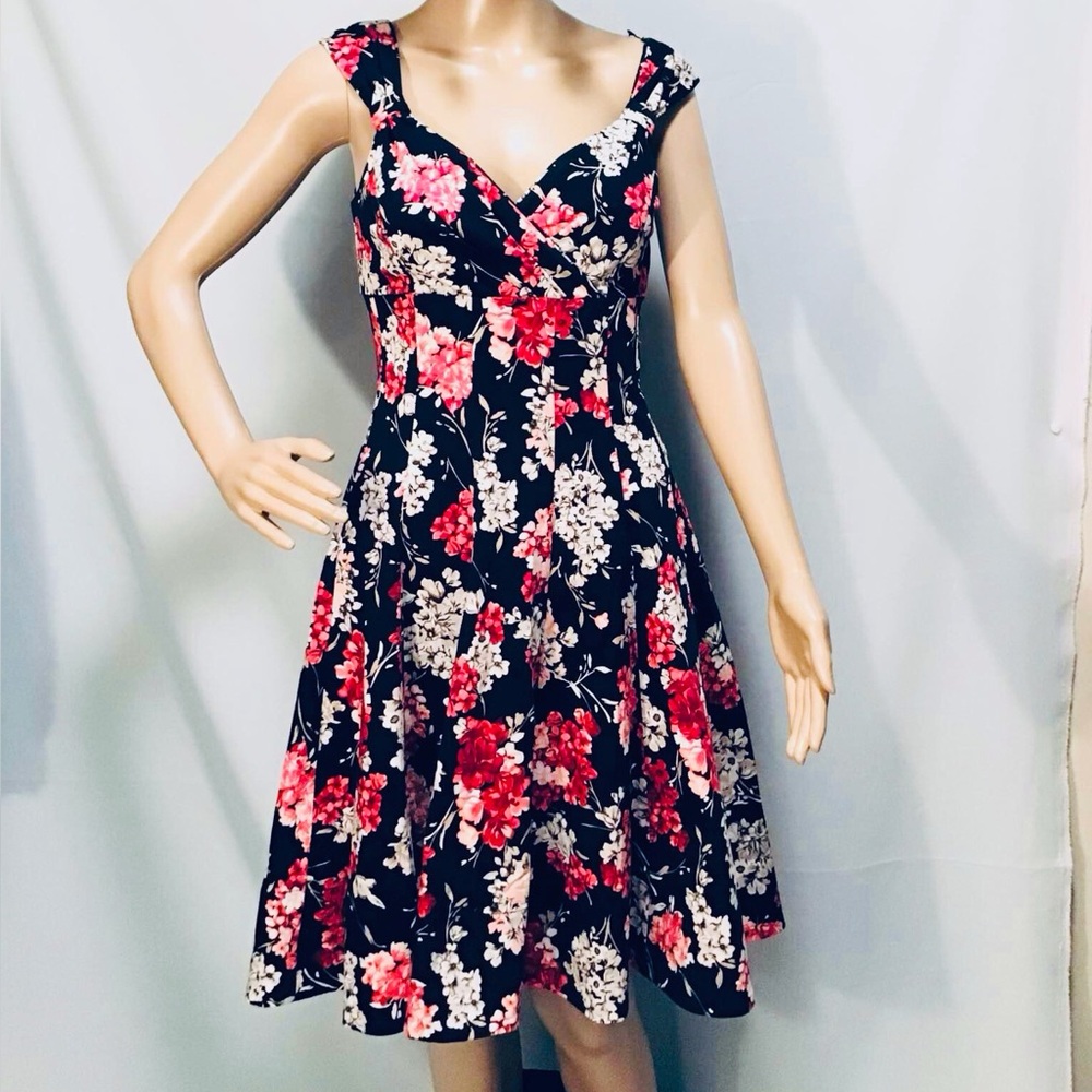 White House Black Market Black and Red Floral Midi Dress